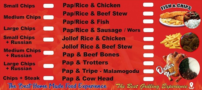Takeaway Printout Menu